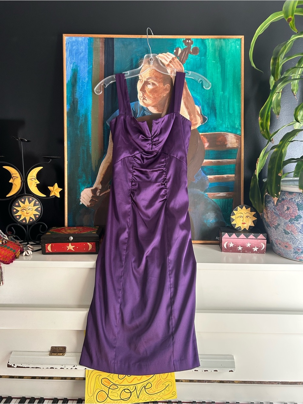 Le Chateau Purple Satin Ruched Cocktail Dress Women’s XS Sleeveless Midi Party - Picture 15 of 16
